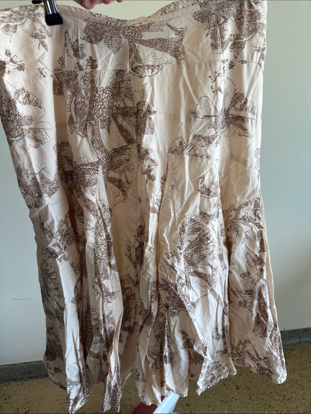 Cream and Brown Floral A-Line Maxi Skirt